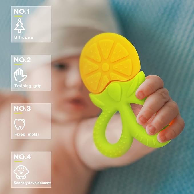 SHARE&CARE BPA Free Silicone Fruit Baby Teether Toys Baby Teething 3 Months Relief(5 Scissor