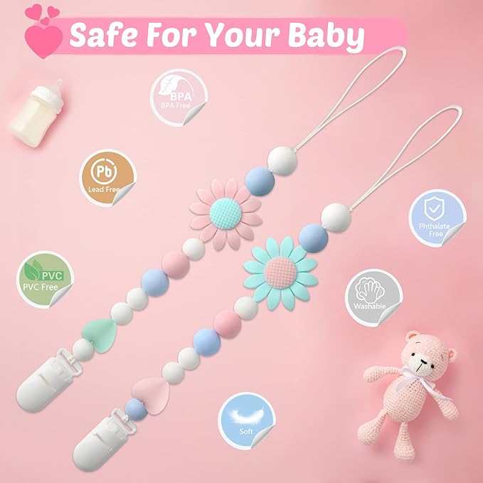 Silicone Pacifier Clip, 2 Pack Pacifier Holder for Boys and Girls