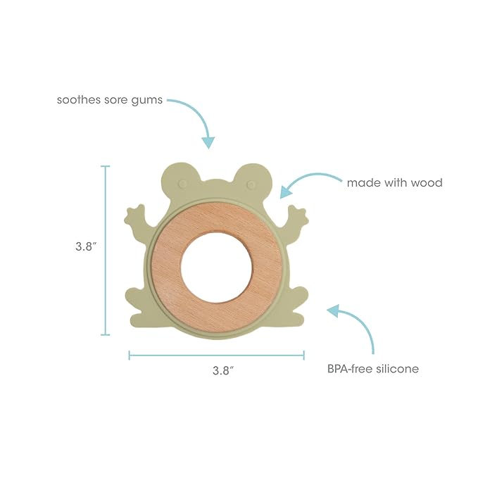 Pearhead Frog Wooden Baby Teether, Natural Wooden Teething Toy for Babies 0+ Months
