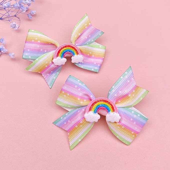 Baby Rainbow Snap Clips Bow Toddler Rainbow Clips Bowknot Infant JHP05 (2