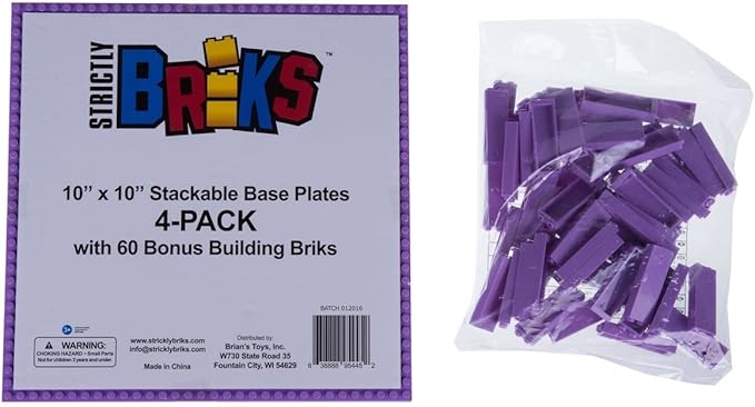 Strictly Briks 4 Pack Classic Stackable Baseplates 10x10 in, Building Bricks Plates with 32 x 32 Studs 100% Compatible 4 Plates 30 Stackers,