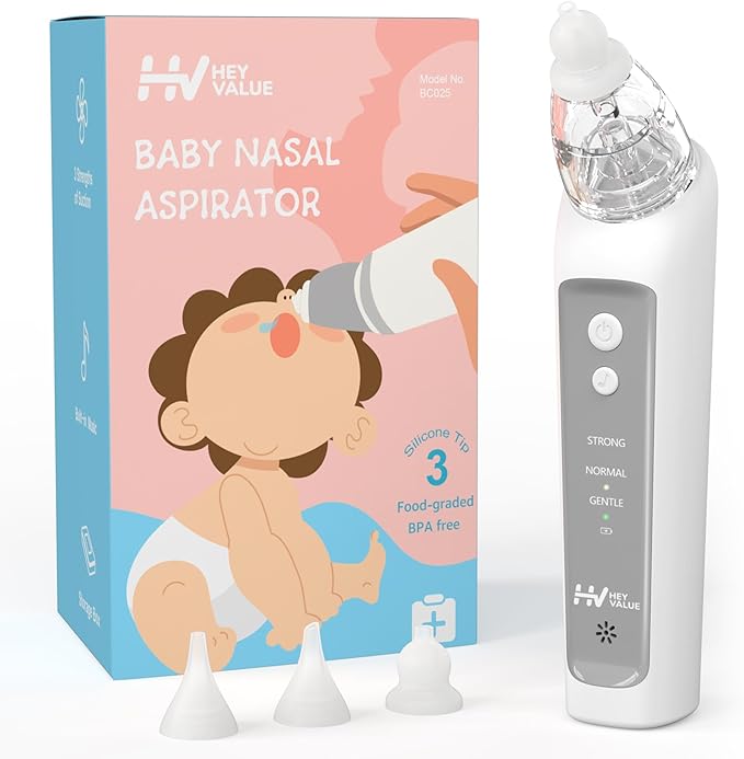 HEYVALUE Nasal Aspirator for Baby, Simple Baby Nose Sucker with Music Soothing 3 Adjustable 3 Silicone