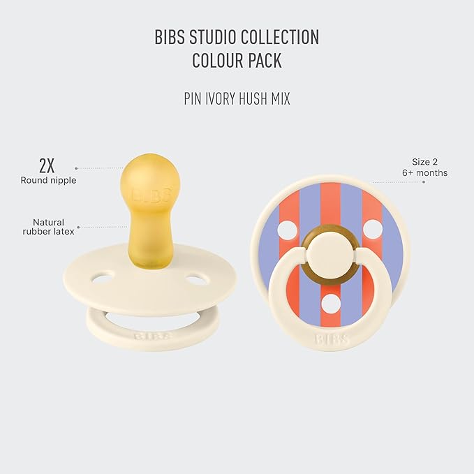 BIBS Pacifiers - Colour Studio 2 Pack | Round Nipple Baby Pacifier 6+ Months