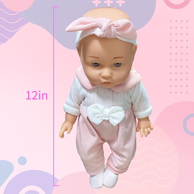 LETOUR 12'' Baby Doll in Gift Box with Pink Cloths,and Pink Bear Cloths, Pacifier 13''x13'' Microfabric 3+