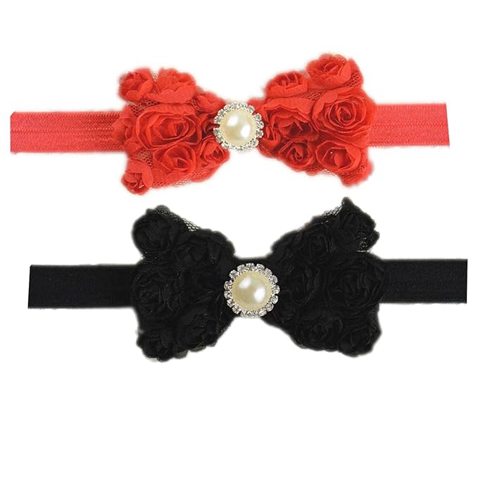Baby Girls Headbands Lace Rose Bows Pearl Elastic Hair Band with15 colors