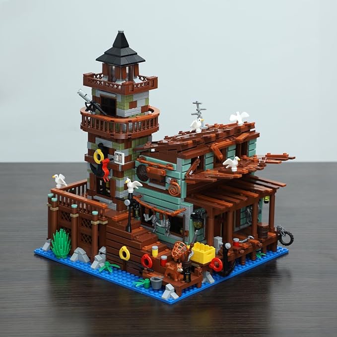 Fishing Village Store House Building Set, 1881 PCS Wood Cabin Mini Building Block Kit 8-14+ Teens