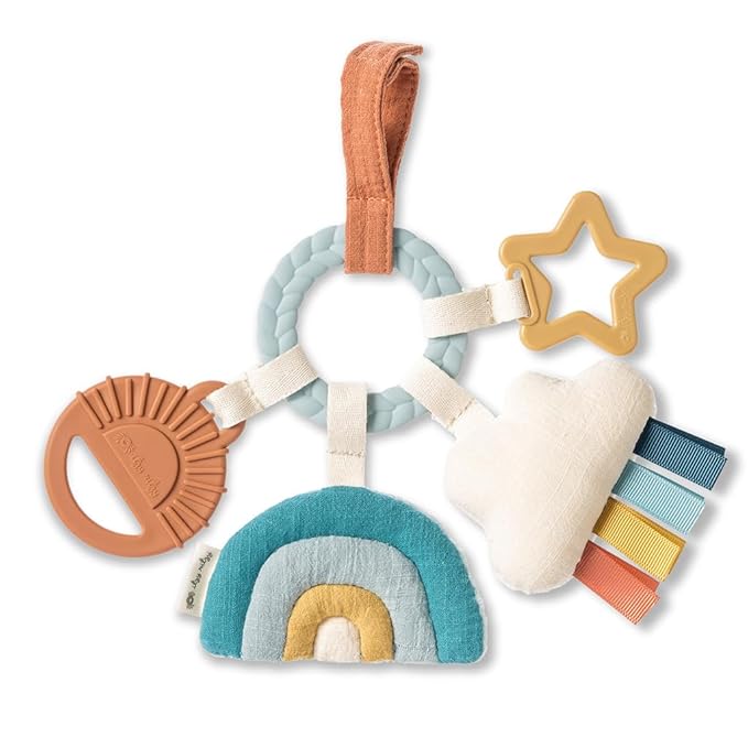 Itzy Ritzy Teething Activity Toy - Bitzy Busy Ring Infant Teething Toy Features Braided Ring & Dangling Toys, Includes Teether 0 Months