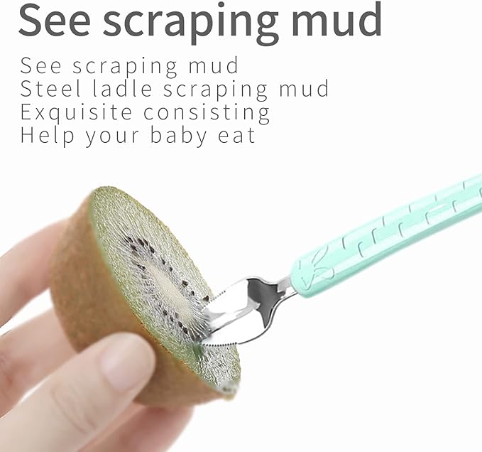 Double Head Baby Silicone Food Spoon (green), Baby Fruit Scraping Mud Spoon, Feeding Spoons Training Spoon for Infants, baby led weaning supplies (Green)
