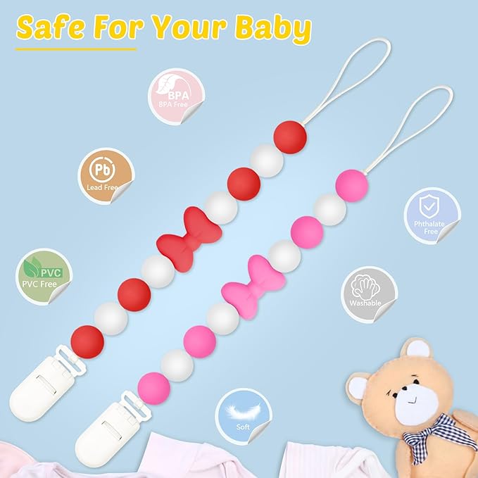 Silicone Pacifier Clip, 2 Pack Pacifier Holder for Boys and Girls