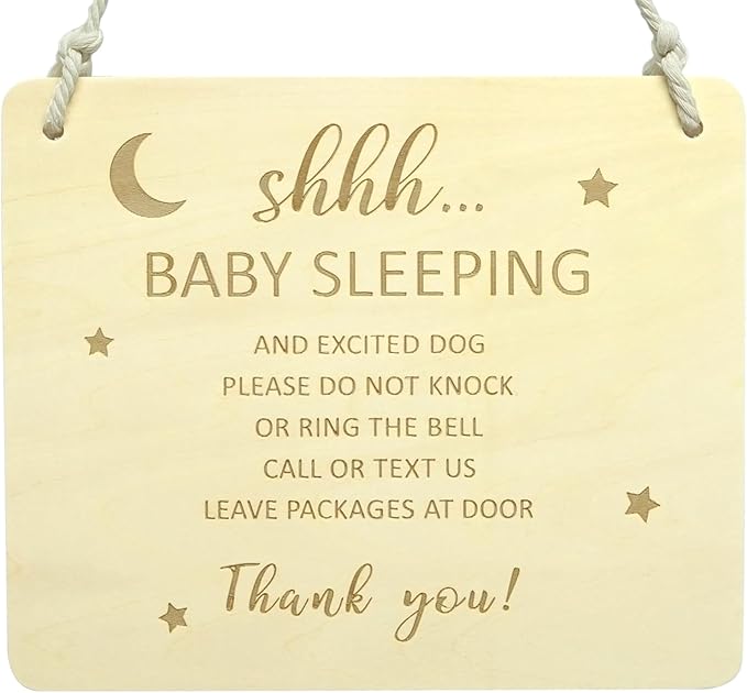 Baby Sleeping Sign for Front Door, Do Not Knock or Ring the Bell Sign