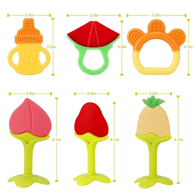 NASHRIO Baby Teething Toys Pack of 6 - Silicone BPA Free Natural Organic Freezer Safe Teethers for Newborn Infant, Soft & Textured