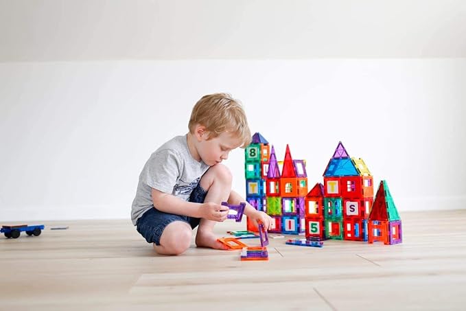 Playmags Magnetic Tiles, 30-Piece Magnet Squares Expansion Set, Construction Building Blocks, Starter Set for Kids Ages 3+
