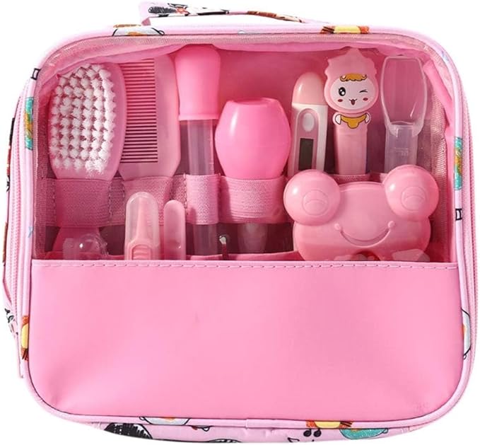 ZELINYE Baby Grooming kit Set Infant Baby Grooming Tools Newborn Manicure Set Baby Healthcare Nail Clippers Hairbrush Tool Set(13PCS) (red)