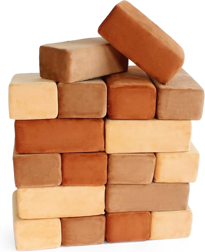 The Original Premium Plush Building Block for Kids - Certified Safe Foam Blocks in Luxuriously Soft Fabric Covers 24 (Desert)