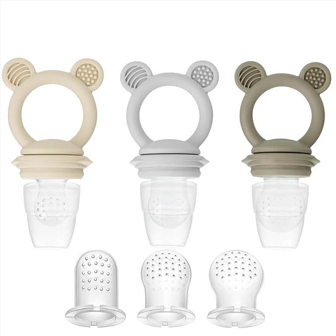 PandaEar 3 Pack Baby Fruit & Food Feeder Pacifier, Silicone Feeder Pacifier with 3 Sizes Pouches for Babies Toddlers Infants Kids