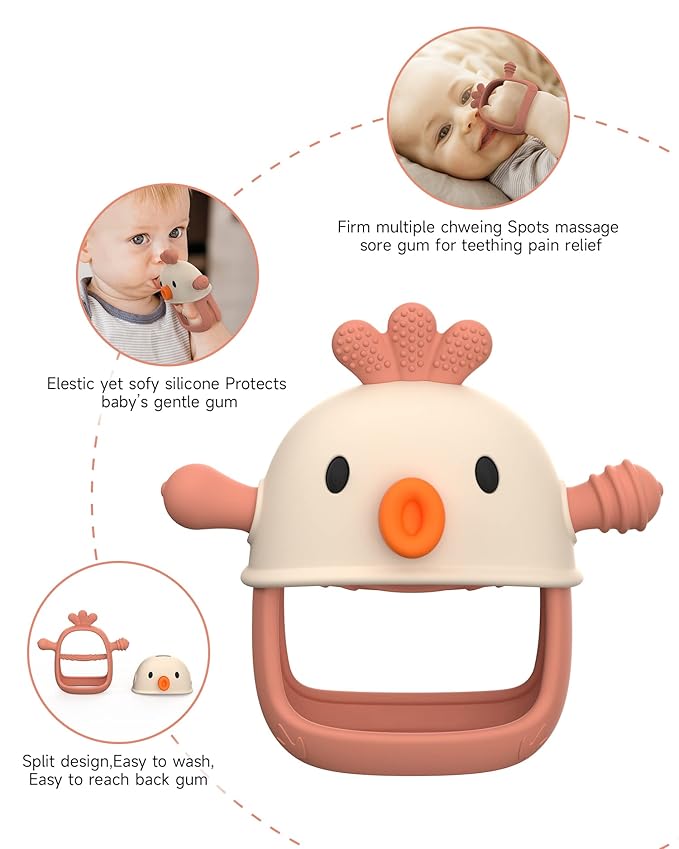 Baby Teething Toy Silicone Teething Mitten for Baby Over 3 Months, Anti-Drop Silicone Baby Teether