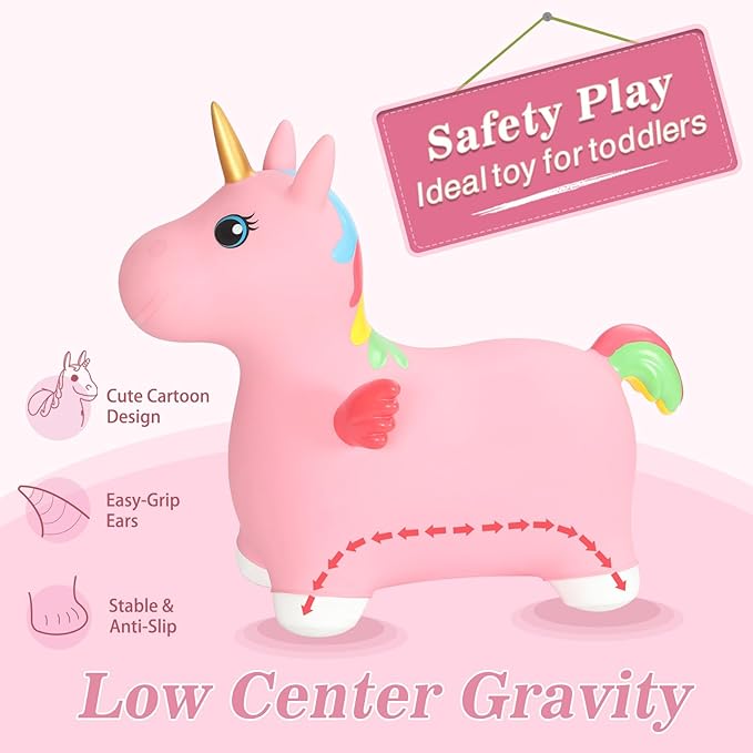 INPANY Unicorn Bouncy Horse Toys for 2 Year Old Girls, Toddler Inflatable Hopper/Bounce Horse/Hopping Horse 3 4,
