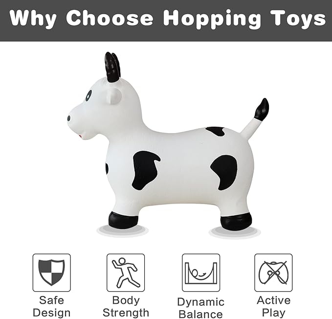 HotMax Bouncy Cow Hopping Horse Toys, Inflatable Bouncing Animal Hopper for Toddlers or Kids 2 3 4 Year