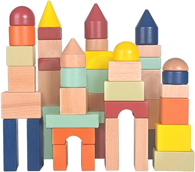 Migargle Large Wooden Building Blocks for Toddlers - Educational Preschool (48Pcs)