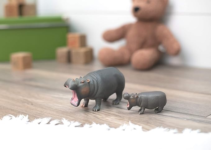 Hippo Mom and Baby Animal Figure 5 inch Children's Toy 2 Piece