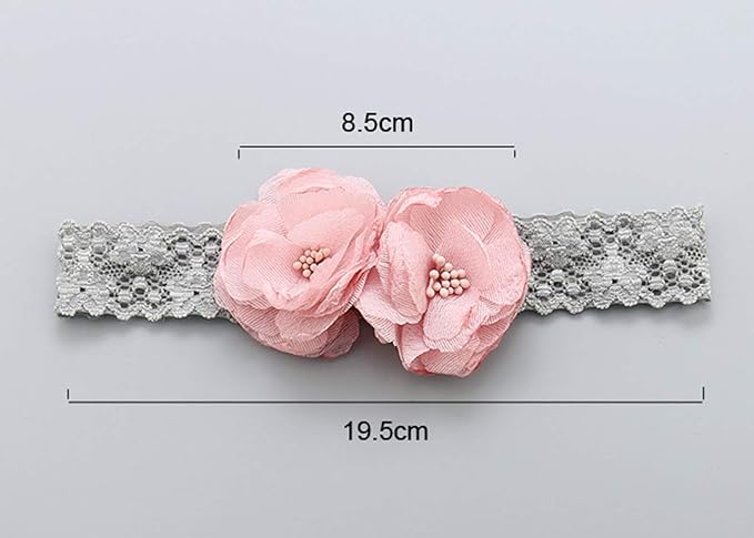 Kercisbeauty Baby Girls Pink Bows Headband Lace Flower Headwear