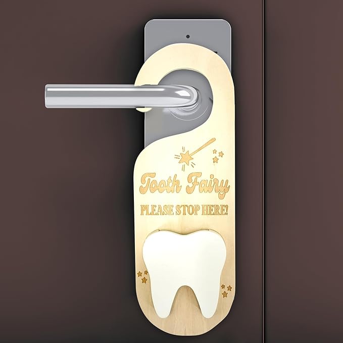 PAMBO Tooth Fairy Tooth Holder, Wooden Tooth Keepsake Door Hanger 3D |