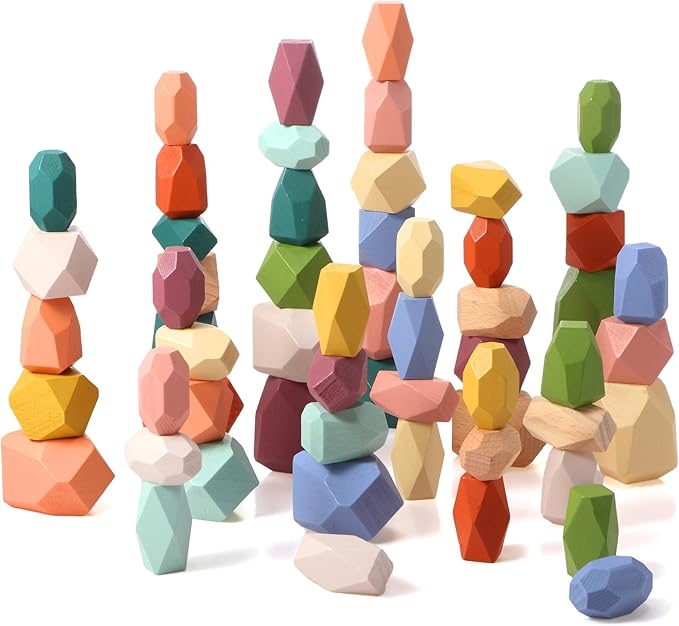 60 Pcs Stacking Rocks Montessori Toys for 1+ Year Old