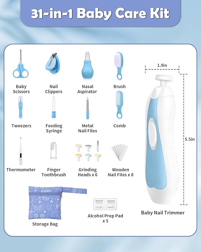 Lictin Baby Healthcare and Grooming Kit, 31 in 1 Baby Electric Nail Trimmer Set, Newborn Nursery Care Kit, Baby Essentials with Nail Clippers, Medicine Dispenser, Infant Comb, Brush