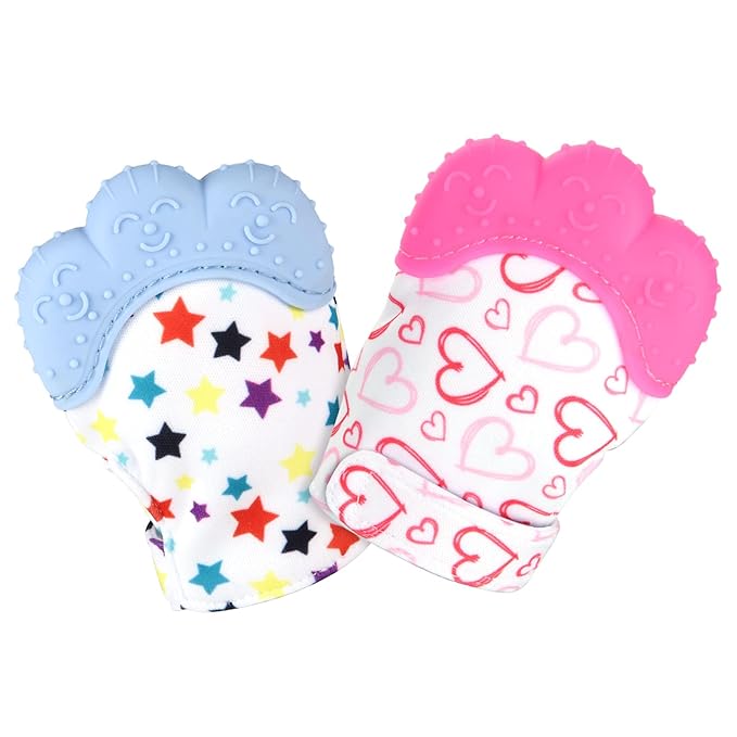 2Pack Silicone Teething Mitt, Soothing Infant Teething Mitten Pain Relief 0-12 Months