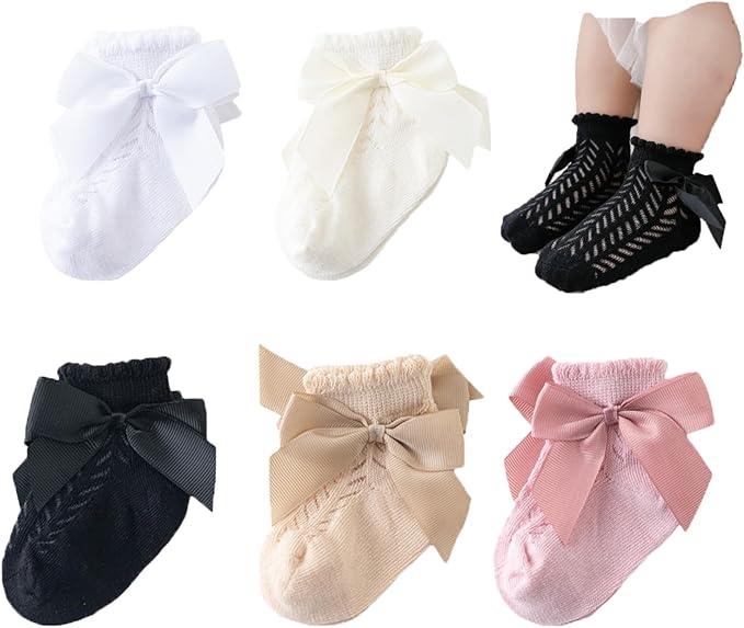 Baby Girls' Socks Toddler Ankle Socks Infant Princess Bow Mesh 5 Pairs