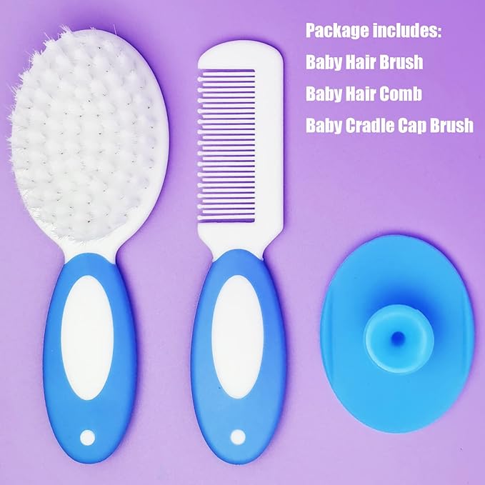 Baby Hair Brush, Cradle Cap Brush, Baby Hair Comb, Baby Hair Brush and Comb Set for Newborns & Toddlers, Baby Brush Soft Bristles, Ideal for Cradle Cap, Perfect Baby Registry Gift (Blue)