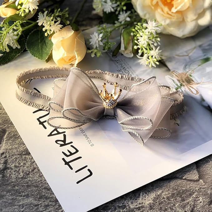 Cute Baby Girl Headband with Lace Bow and Crown Elastic