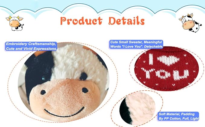 HWD 13'' Soft Cow Plush Dolls Stuffed Animals Toys Gifts for Kids, Toddler