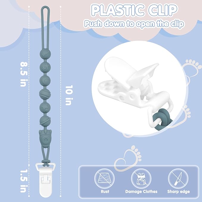 4-Pack Silicone Pacifier Clips’╝ÜOne-Piece Baby Pacifier Clip, 100% Food Grade Silicone