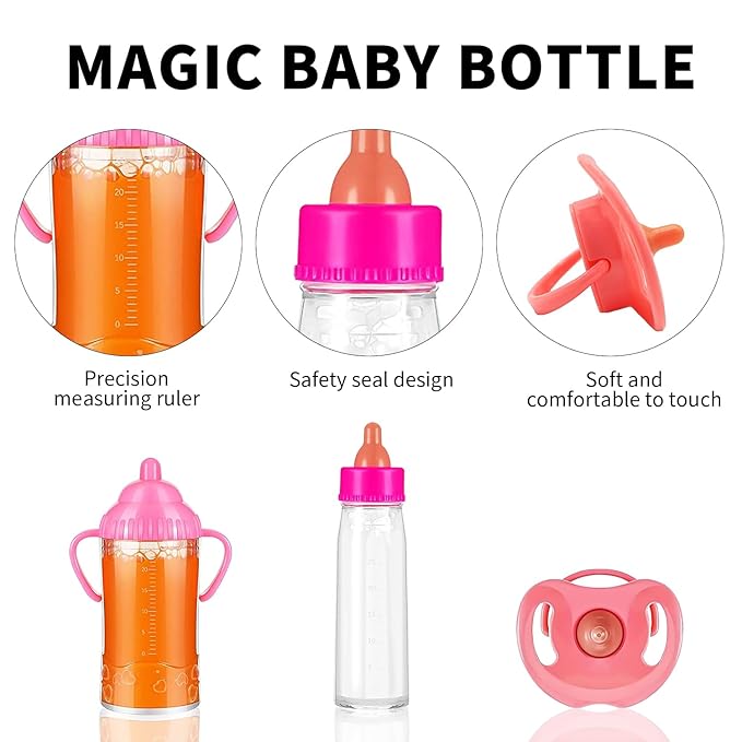 Magic Juice and Milk Nursing Bottle with Pacifier for Baby 3 Piece 4+ (Pink)