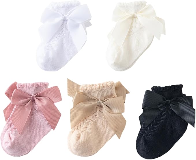 Baby Girls' Socks Toddler Ankle Socks Infant Princess Bow Mesh 5 Pairs