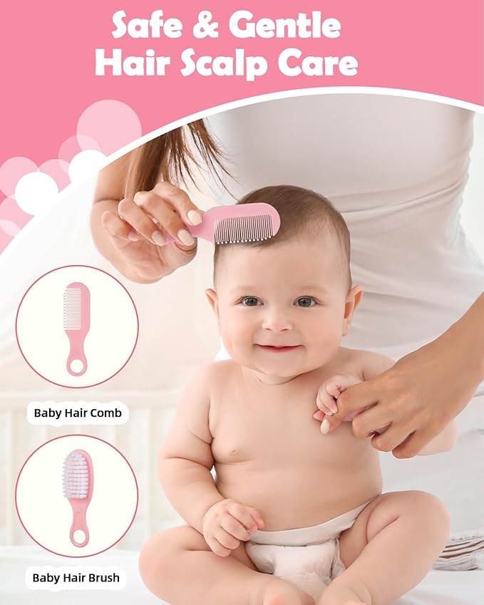 Baby Grooming and Health Kit, Lictin Nursery Care Kit, Newborn Safety Health Care Set with Hair Brush,Comb,Nail Clippers and More for Newborn Infant Toddlers Baby Girls, Pink