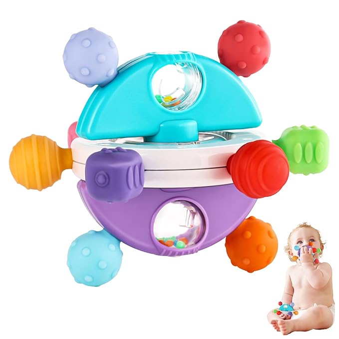 Baby Teether Toys Ball, Sensory Teething Crib Toys for Babies 0 3 6 9 12 18 Months 1 Year Old