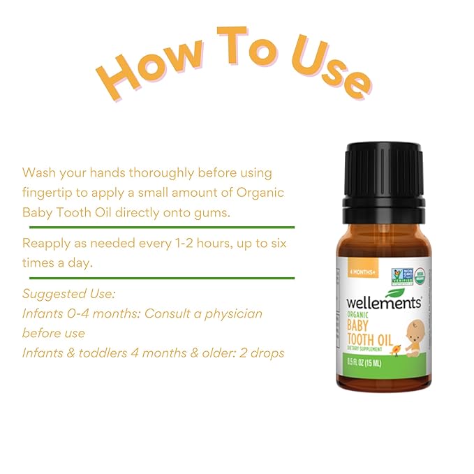 Wellements Organic Baby Tooth Oil | Soothing Massage Oil for Tiny Gums, Helps Make Teething Happy 0.5 Fl 4 Months