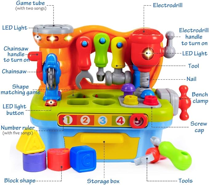 Toys for 1 Year Old Boy, Musical Learning Workbench for Toddler Toys Age 1-2 12-18 Months 1 Year
