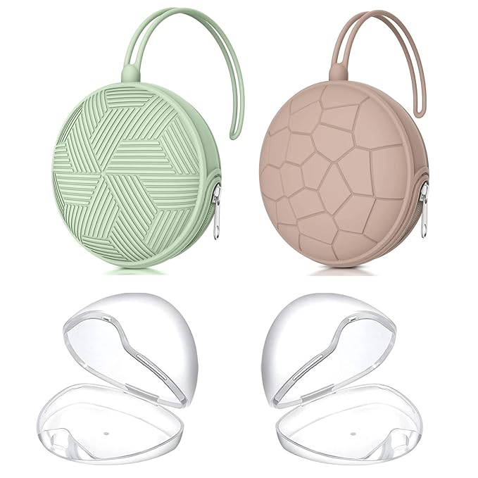 Smlpuame 4 Pack Pacifier Holder Case Set,2 Silicone Portable Pacifier Cover Pouch Bag for Diaper Bags Baby Carriage with 2 Transparent Pacifier Storage Container Box