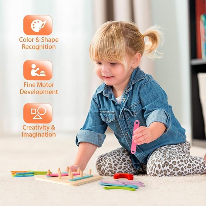 Coogam Wooden Letter Number Construction Puzzle Educational Stacking Blocks Toy Set Shape Color Sorter Pegboard Activity Board Sort Game for Kids Gift Preschool Learning STEM Toy