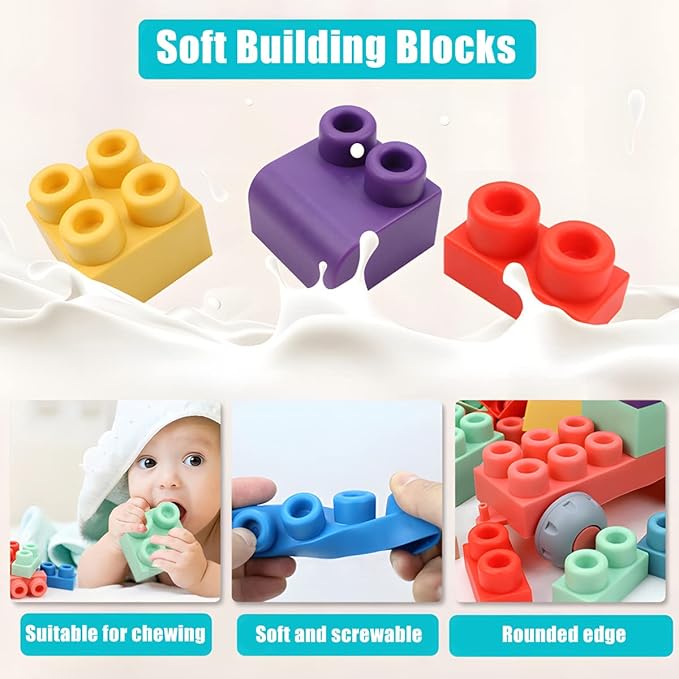 Soft Building Block Sets for Kids Aged 18 Months to 6 Years Old. STEM Building Blocks for Baby, Preschool. Large Construction Block Toys for Toddler Safe Playing 80 Pieces