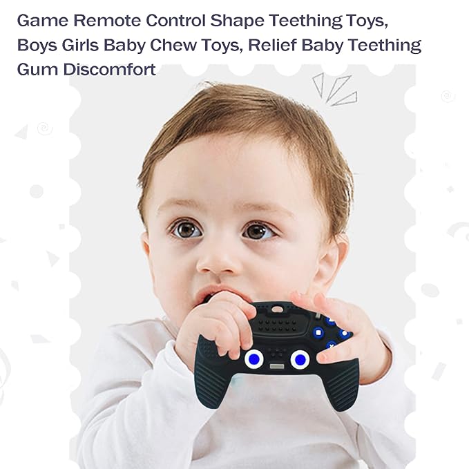 Teething Remote Control for Baby with Pacifier Clip, Funny Teethers for baby for Baby Girl Or Boy 3-6 6-12