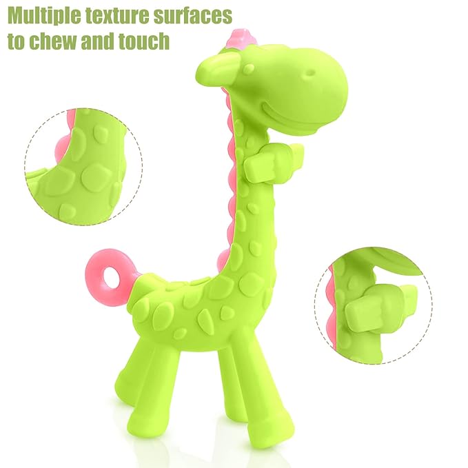 SHARE&CARE BPA Free Silicone Giraffe Baby Teether Toy with Storage Case, for 3 Months Above Infant Sore Gums Pain Relief and Baby Shower
