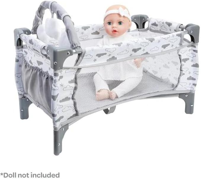 ADORA Baby Doll Crib/Bed/Playpen, Twinkle Stars Deluxe Pack N Play 7-Piece Set Fits Dolls up to 20 inches 3 Clouds 3+