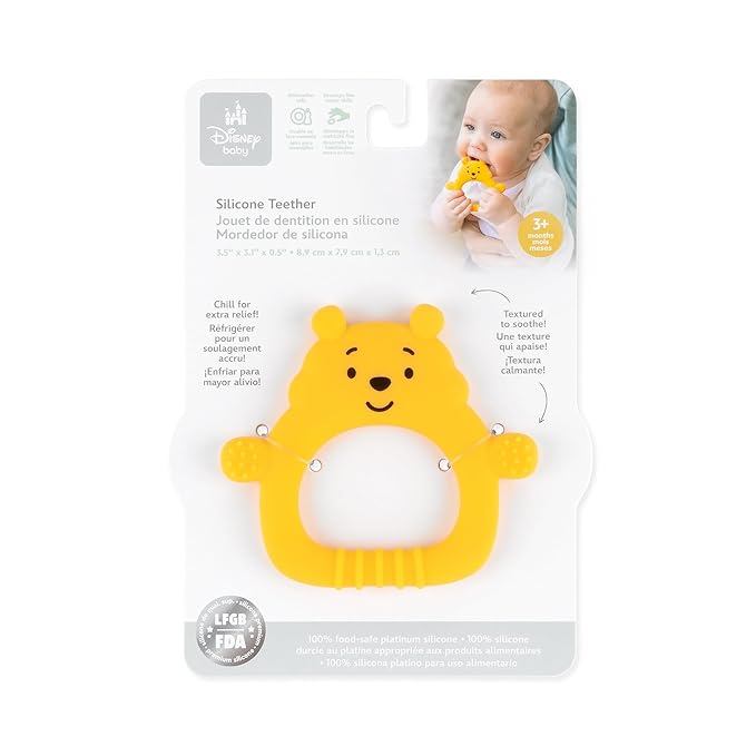 Bumkins Disney Baby Teething Freezer Toy Keys Rings, Soft Flexible Platinum Silicone Pacifier to Chew 3 Months,