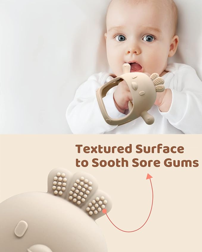 3 Packs Baby Teething Toy Silicone Teething Mitten for Babies Over 3 Months Anti Dropping Wrist Hand Teethers Baby Chew Toys for Sucking Needs, BPA Free (Olive