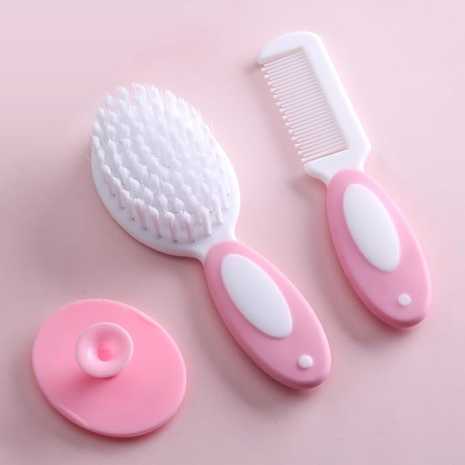Baby Grooming Set,Baby Health Care Set Baby Brush Soft Bristles 3 Piece Baby Care Set Baby Hair Brush and Comb Set Baby Hair Brush Baby Comb Silicone Baby Cradle Cap Brush Set
