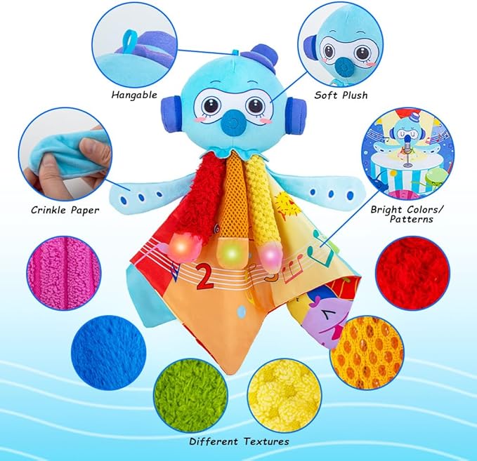 Octopus Shape Tactile Sensory Toy, Texture Toys for Babies with 6 Different Lights and Music 0 3 6 9 12 Months